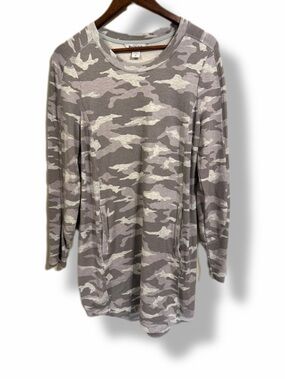 Athleta Balance Printed Dress Camo Gray Long Sleeve Athleisure Pockets M